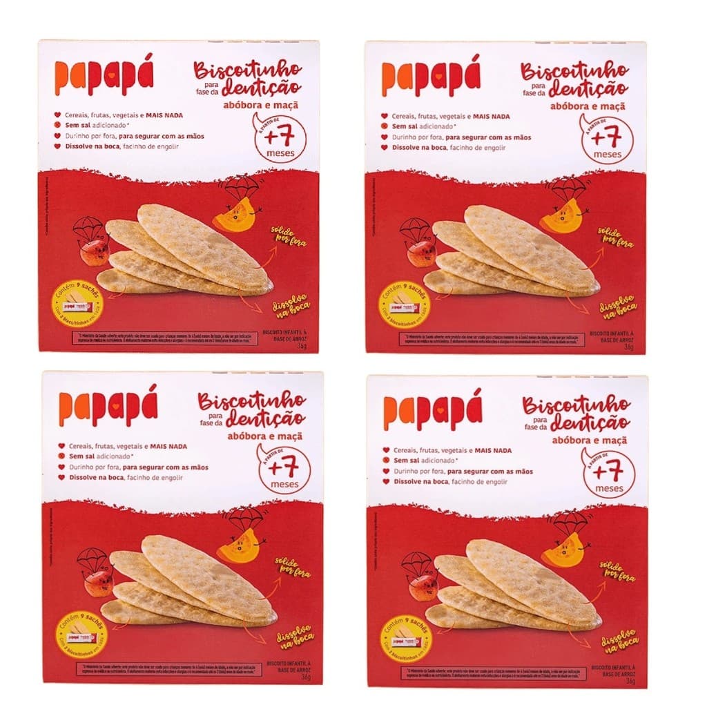 Kit 4  - Biscoitinho para Fase da Dentição Abóbora e Maçã, 36g