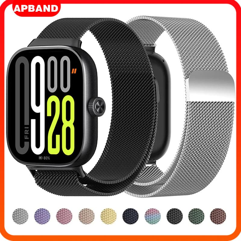 Pulseira Strap De Milanesa De Metal Aço Magnético Para Relógio Smartwatch Redmi Watch 6/5/4 /Xiaomi Band 9 Pro/8 Pro