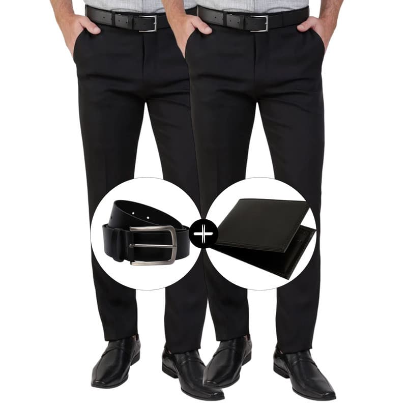 Kit 2 Calças Sociais com Cinto e Carteira Executivo Evento Tradicional