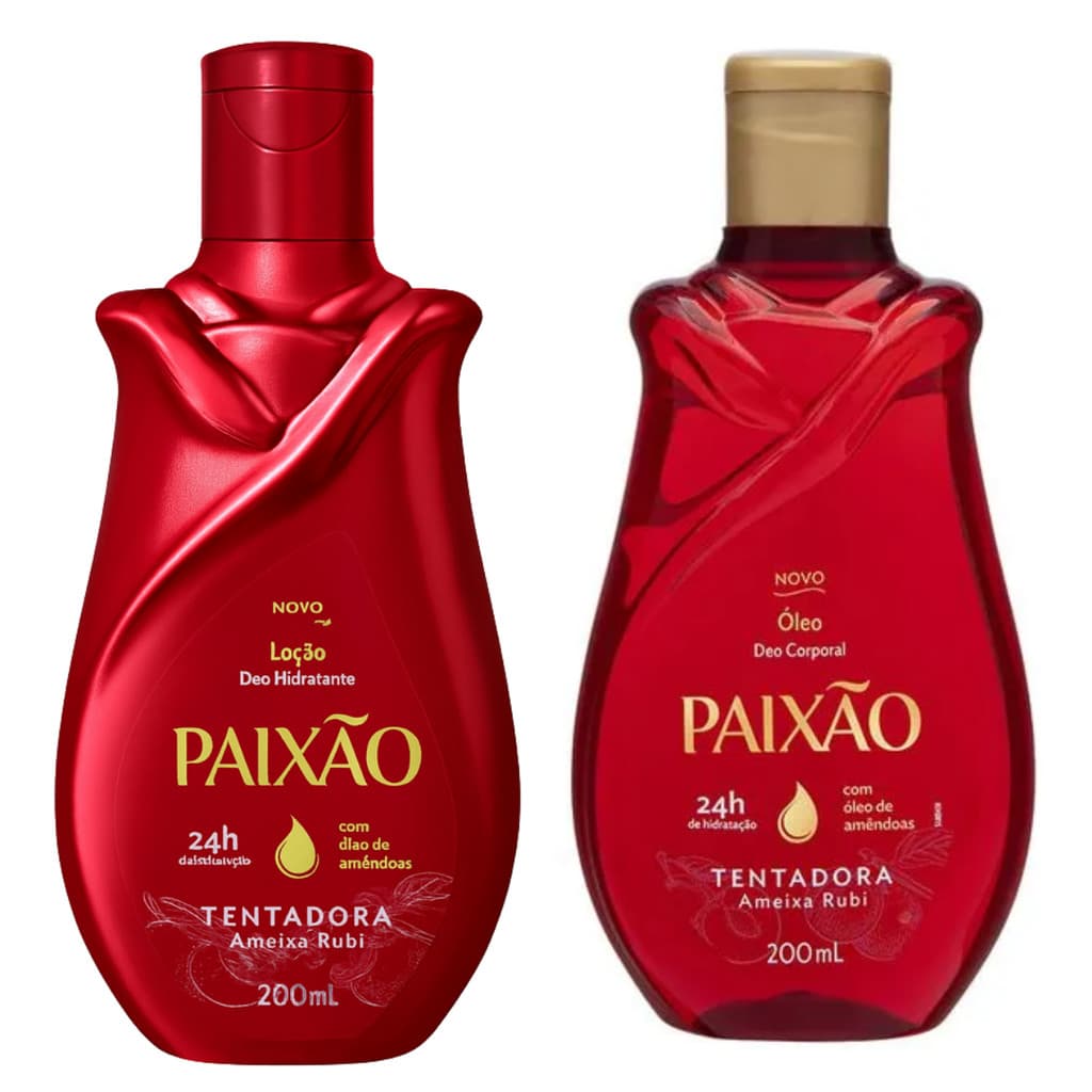 Kit Paixão Hidratante Corporal + Óleo Tentadora 200ml Nutrição Profunda e Hidratação Diária