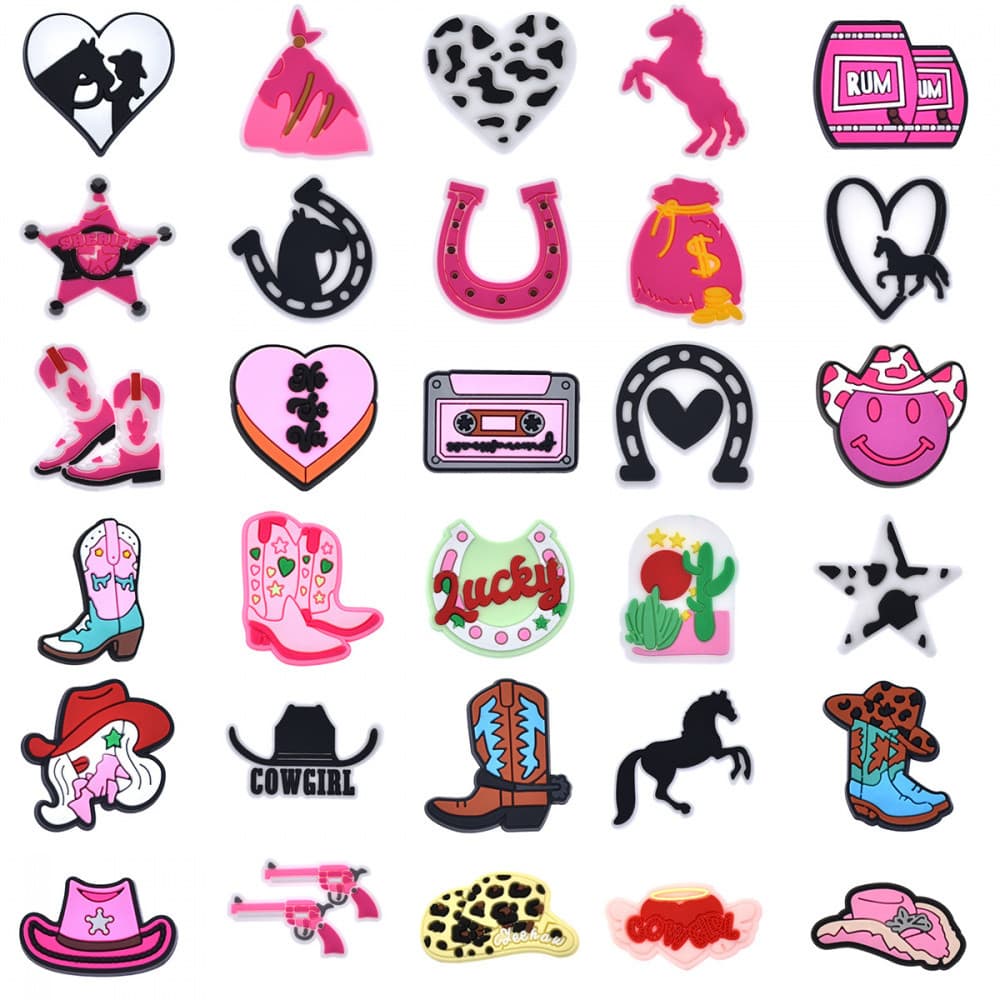 Encantos de Sapatos 33 Estilos de Decorações da Série de Cowboy Ocidental Acessórios de PVC com Botão e Pingentes de San