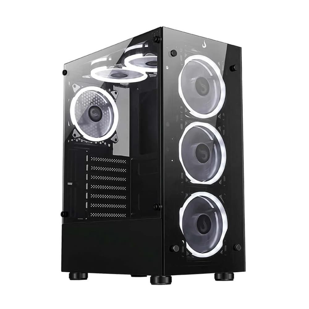 Gabinete Gamer Rise Mode Glass 06X, Mid Tower, ATX, Lateral em Vidro Fumê e Frontal em Vidro Temperado, Sem Fans, Preto