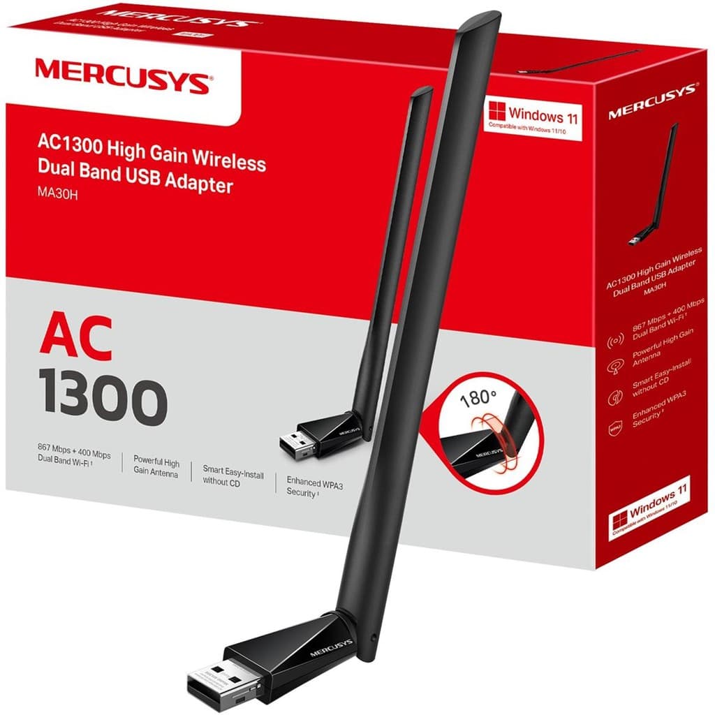 Adaptador Mercusys AC1300 High Gain USB Wireless Dual Band -