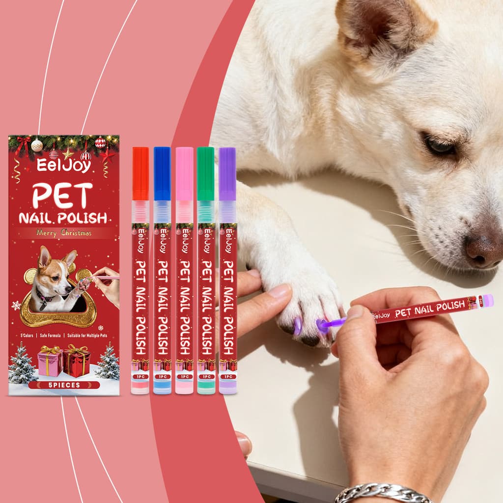 Kit De Esmalte Para Animais De Estimação Design De Natal À Prova D'água Seguro 5 Cores Cães E Gatos