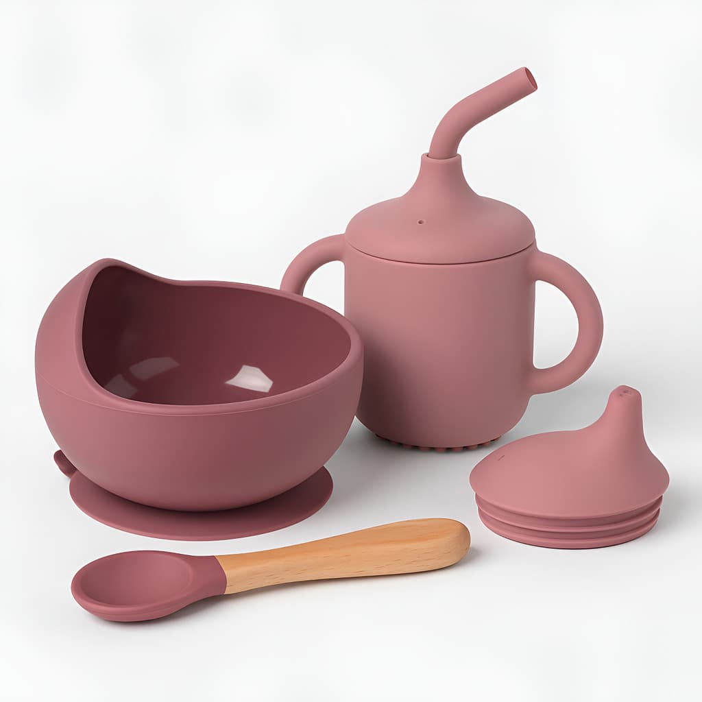 Kit Papinha Sem Bagunça 2 Itens Silicone Premium Ventosa + Colher Bambu