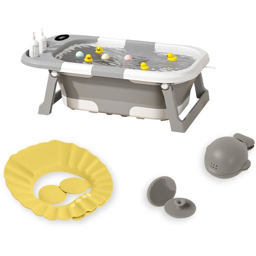 Banheira Dobrável Compacta Para Bebês Com Termômetro Cinza Yuupi