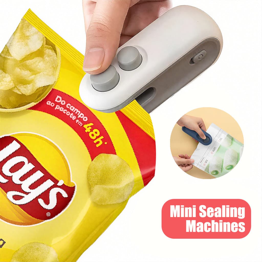 Seladora Portátil 2 em 1 – Embalagem de Saco Plástico, Carregamento USB