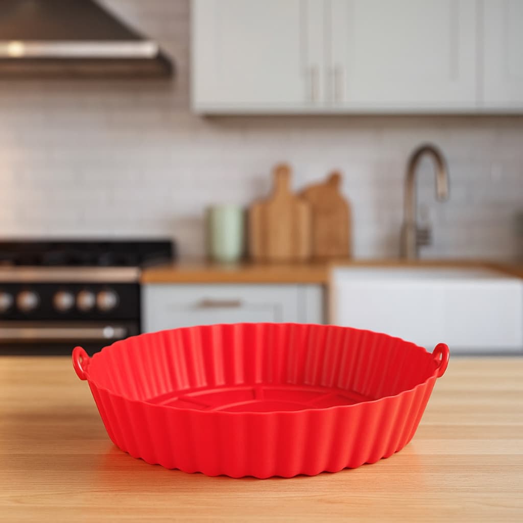 Forma Silicone 20cm Reutilizável Flexível Antiaderente Para Fritadeira Air Fryer