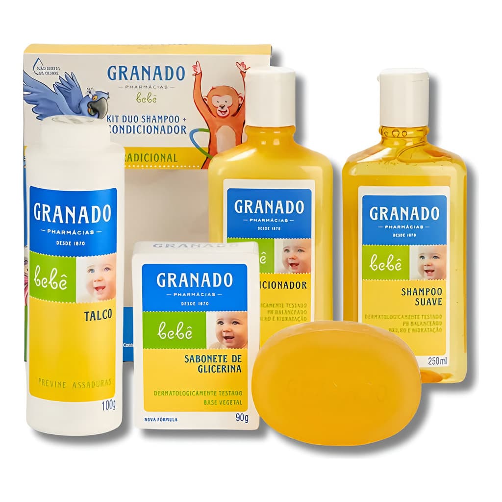 Kit Presente Banho Granado Bebê Shampoo Condicionador Sabonete Talco Chá de Bebê ou de Fralda