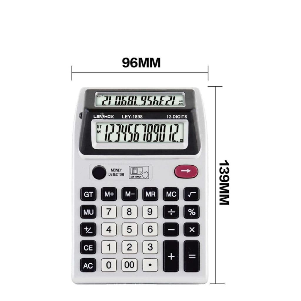 Calculadora Eletrônica  Profissional de escritório 2 Telas Visor duplo 12 Dígitos c/ Detector de Nota Cédula Falsa