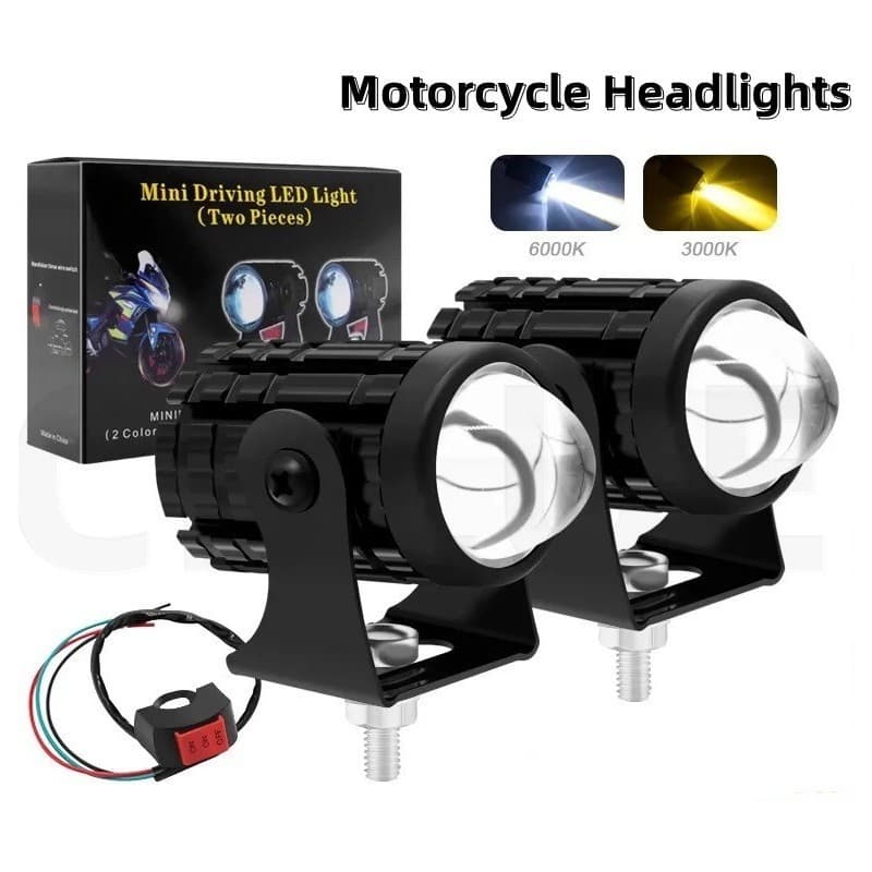 (2 Pcs) Mini Luzes De Condução Para Motocicleta Garantia À Prova D'água Farol LED Amarelo/Branco Alto Baixo