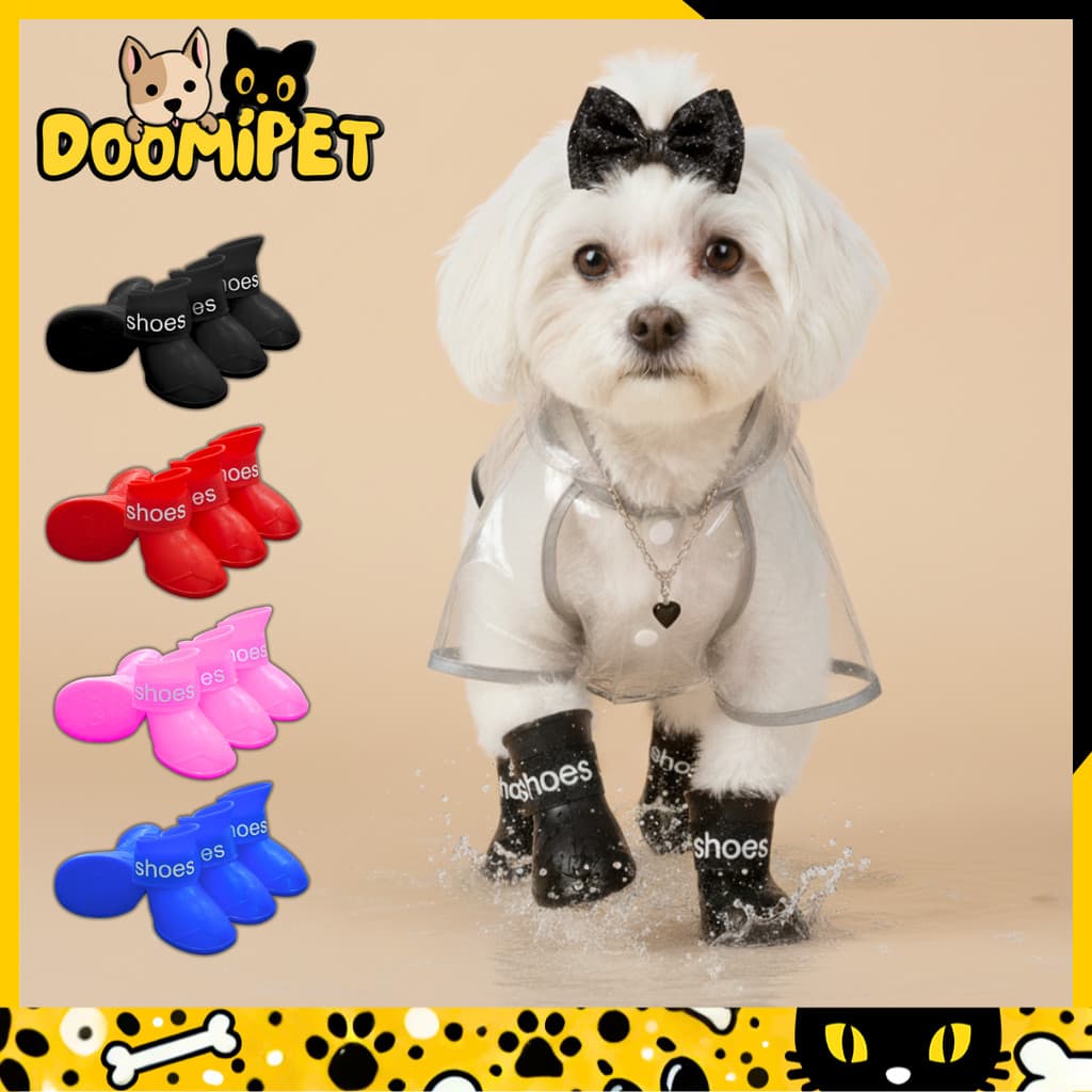 Kit 4 Botas de Silicone para Cachorro e Gato | Sapato Pet Protetor Patas Impermeável Antiderrapante