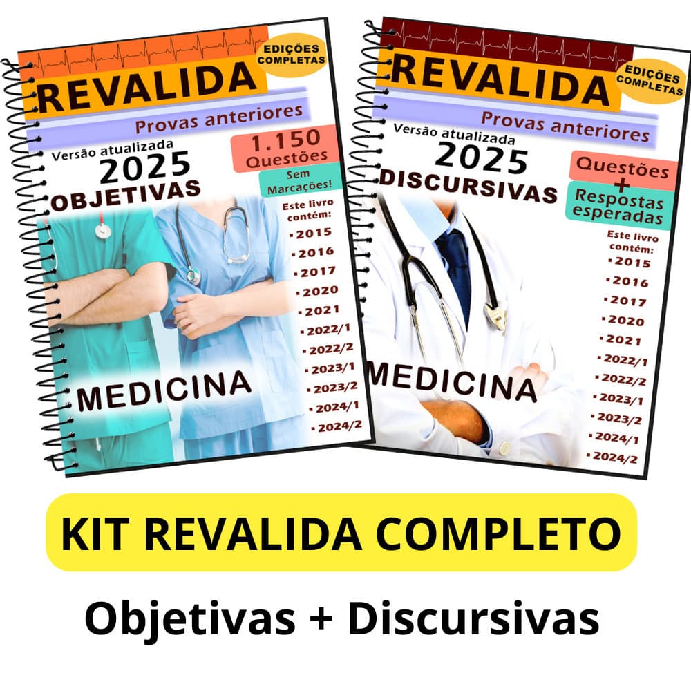 Kit Revalida 2025 provas anteriores objetivas + discursivas questões medicina