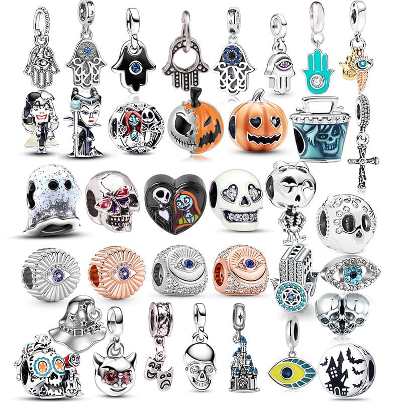 Berloques De Prata 925 Charme Halloween Pulseira Acessórios Crânio Cabeça Abóbora Colar Pingente DIY Jóias Presente