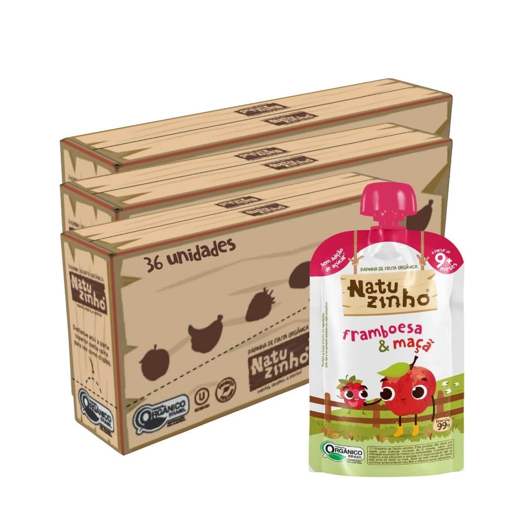 Kit Papinha Organica Natuzinho Framboesa Maça Bebe 36 unid