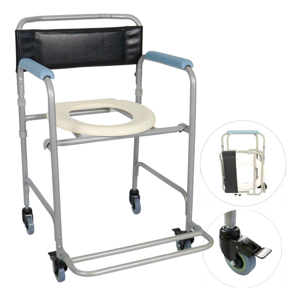 Cadeira de Banho Higiênica Dobrável com Rodas Giratórias 360° Suporta até 100kg
