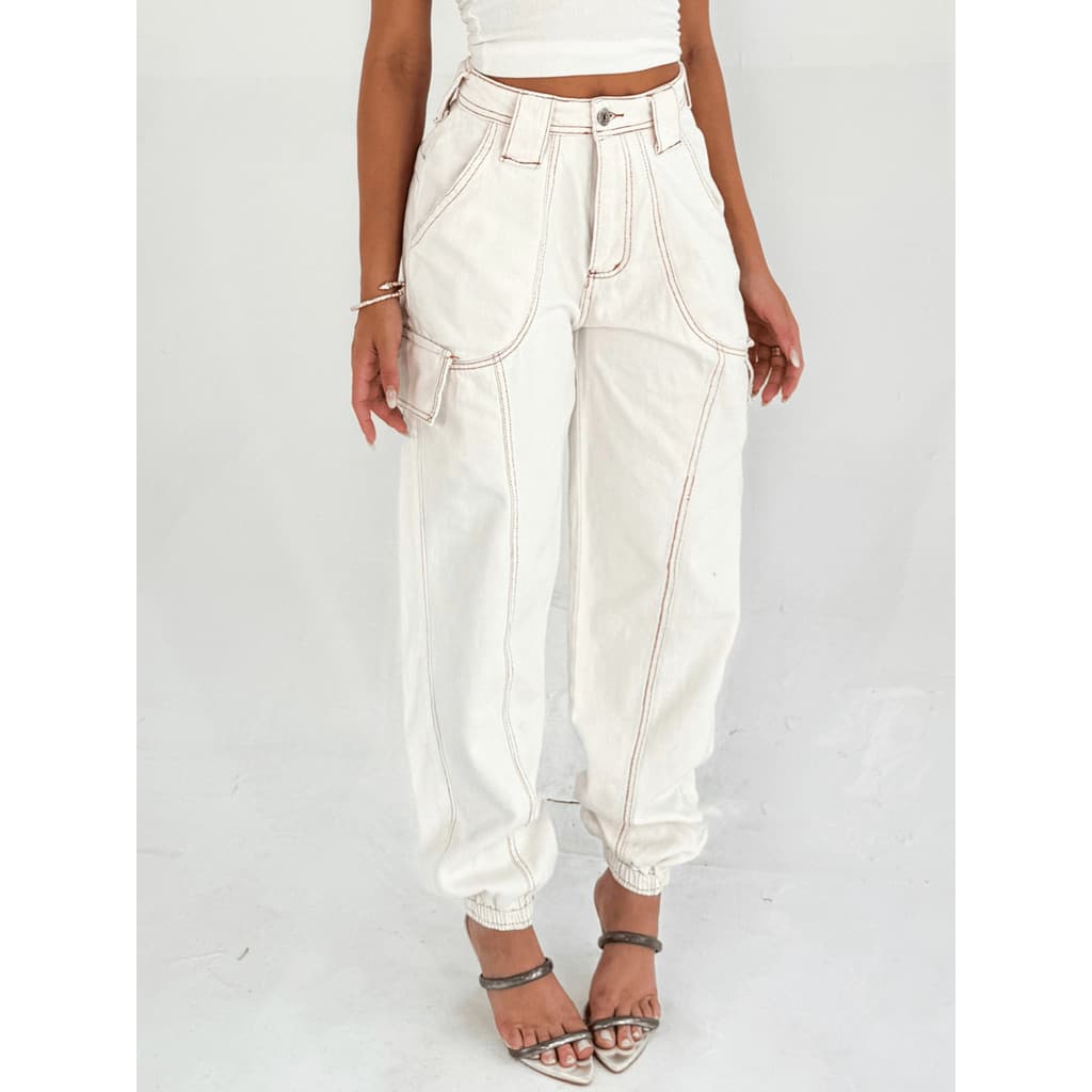 Coolestfemininay 8202 Calça Jeans Feminina  Mom Calca Com Bolsa 8202