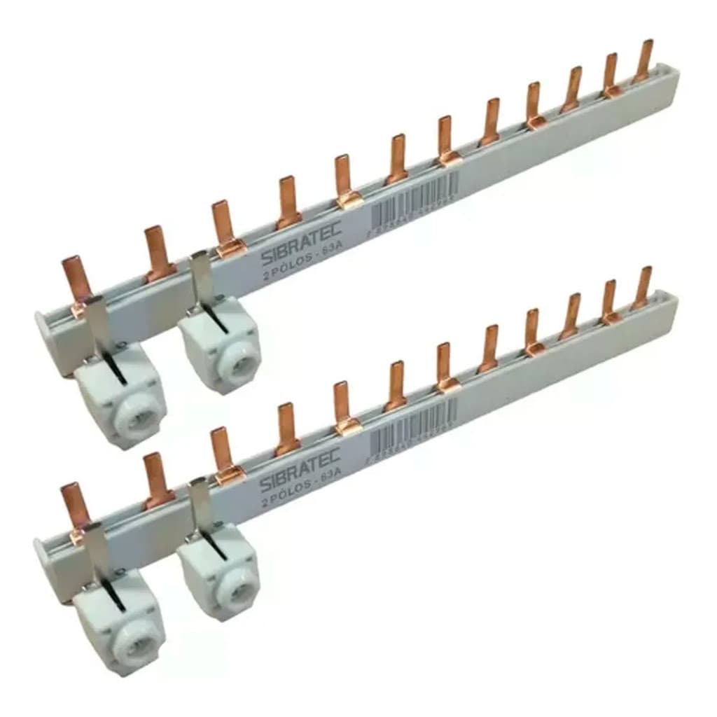 Kit 2 Barramentos Pente 2 Polos 63A + 4 Conector Genérico 25mm para Quadros de Energia