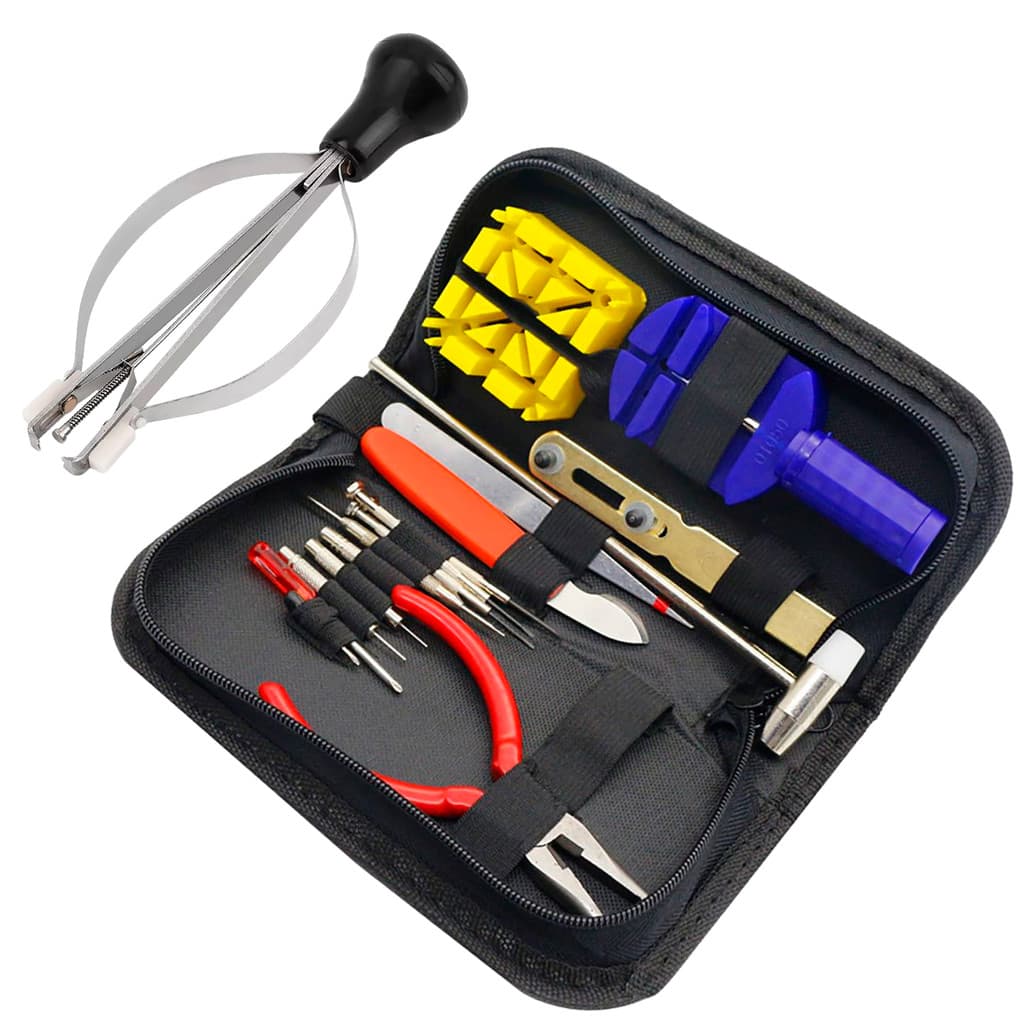 Kit de Manutenção de Relógios – Jogo de Chaves Estojo + Ferramenta Saca Ponteiro