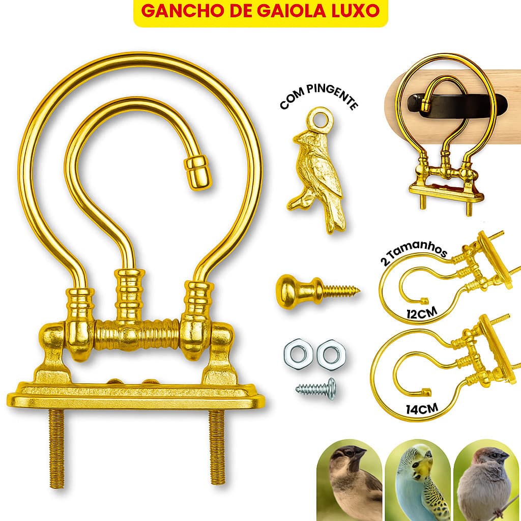 Gancho Dourado para Gaiolas de Torneio Artesanais – Coleiro, Trinca-Ferro, Bicudo, Curió, Azulão e Tiziu