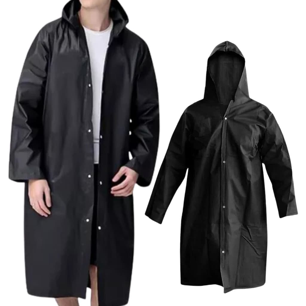 Capa de Chuva PVC Forrado Preta – Impermeável e Reforçada com Capuz