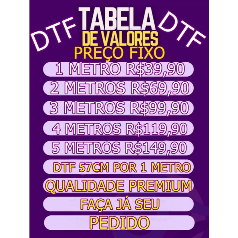 DTF QUALIDADE PREMIUM 57cm X 100cm Para Estampar Camiseta, Blusa, Bolsa e Material Têxtil