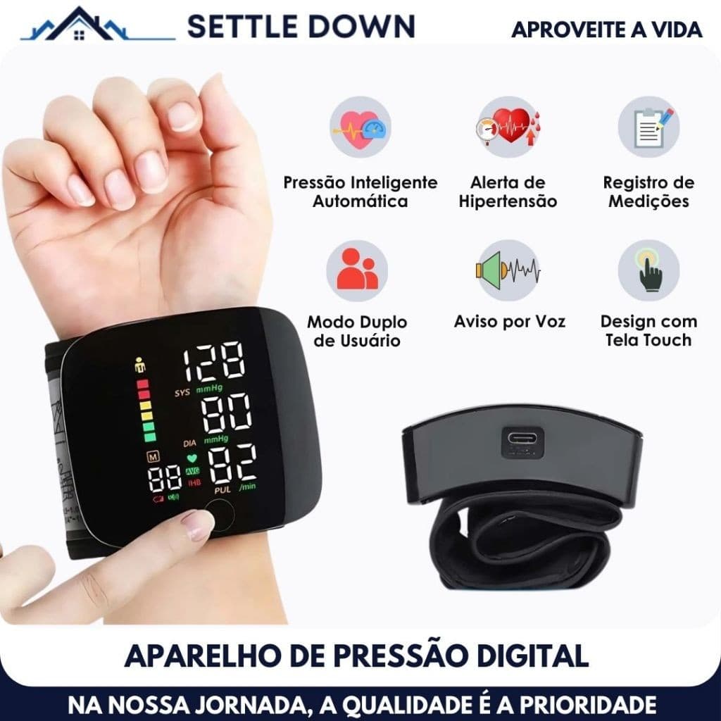 Aparelho De Pressão Digital Monitor De Pressão Arterial De Pulso Recarregável Alta BP Esfigmomanômetro