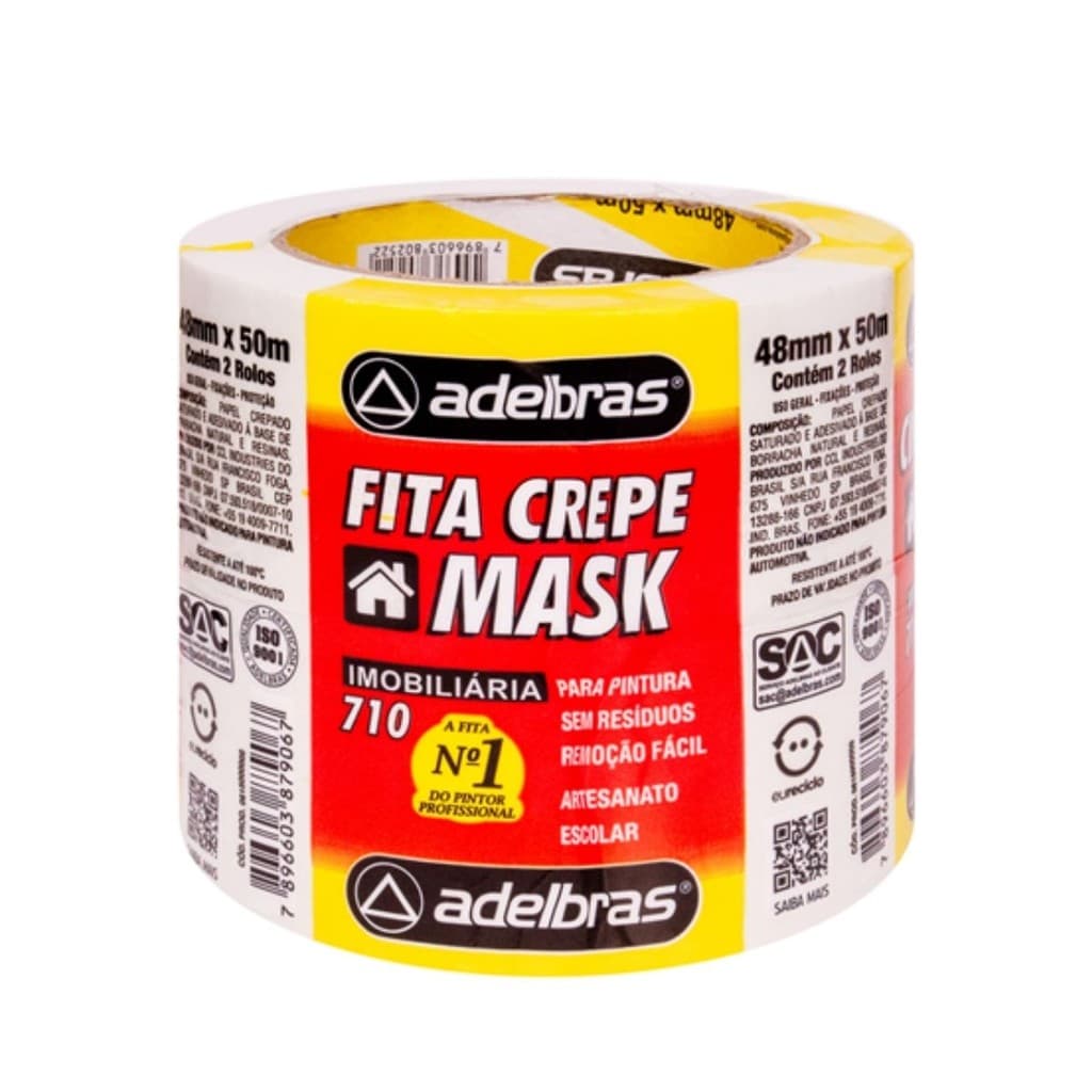 Kit 2 Fita Crepe Larga 48mm X 50mts Uso Geral Adelbras Mask 710