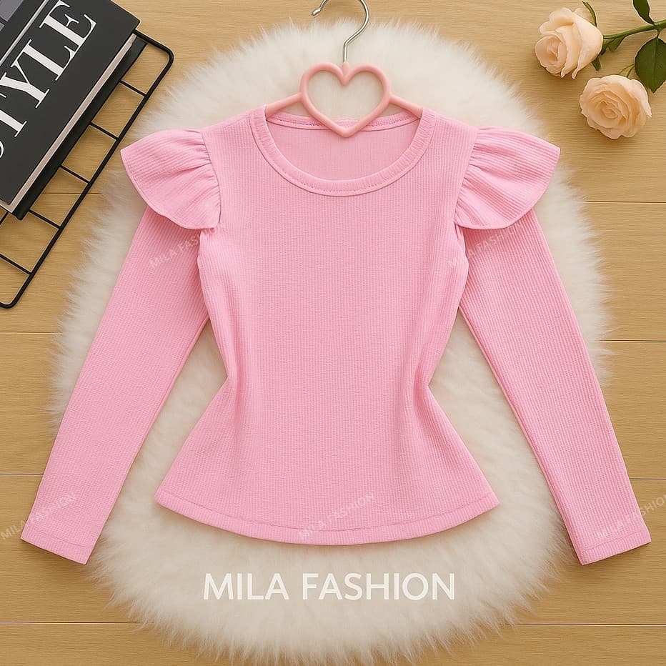 Blusa Infantil menina manga longa comprida com babado moda Outono Inverno