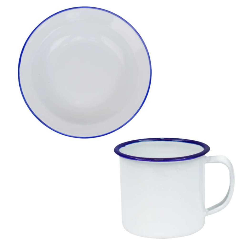 Kit Prato Fundo Esmaltado Branco 22cm + Caneca 350ml