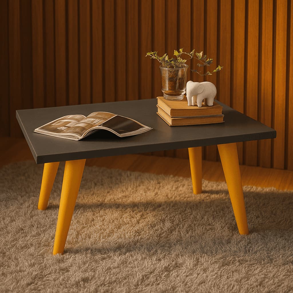 Mesa Retangular De Centro 50cm Com Pés Palito PVC Retro Decoração Sala De Estar Modernic