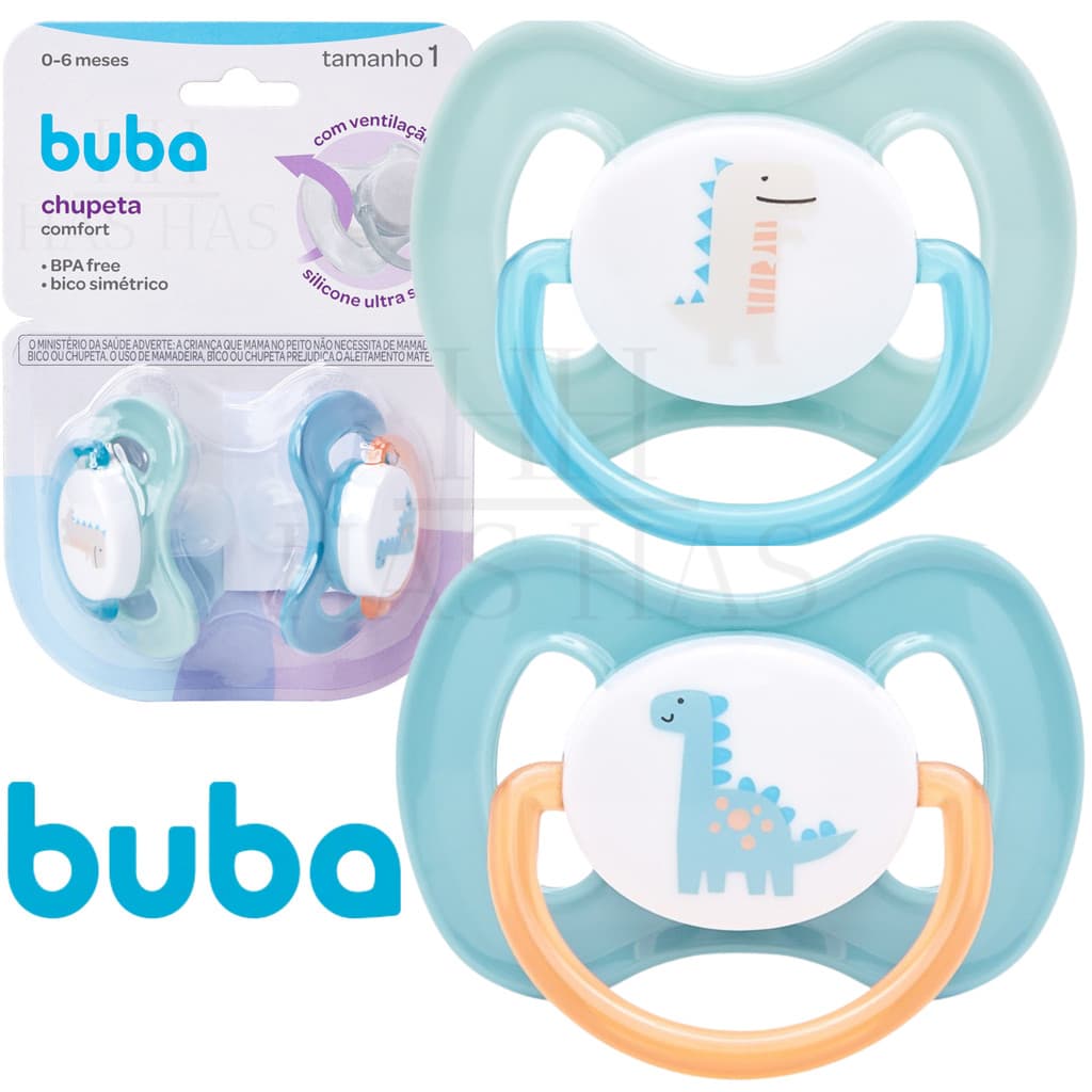 Kit 2 Chupetas Silicone Confort Ultra Soft +0 Meses Tamanho 1 e 2 Recém Nascido Bebe Bico Dino Buba
