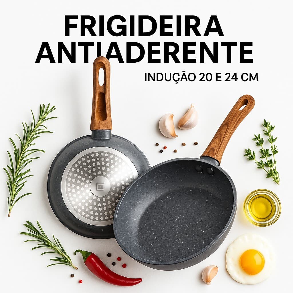 Frigideira Antiaderente Premium Indução Fundo Triplo Nano Cerâmica 20cm 24cm Chef Gourmet Luxo