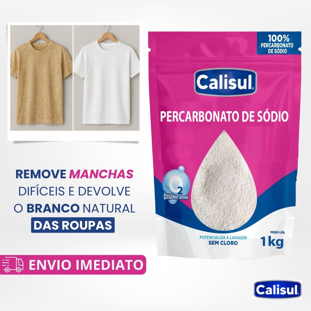 Percarbonato 100% Puro Tira Manchas Roupas Brancas e Coloridas