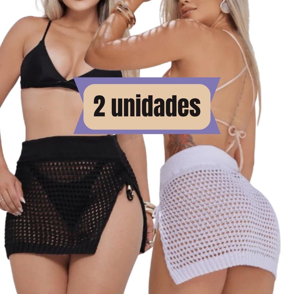 Kit 1/2 Saída de Praia Saia Feminina Tricô com Fenda Moda Verão Tendência Blogueirinha Confortável