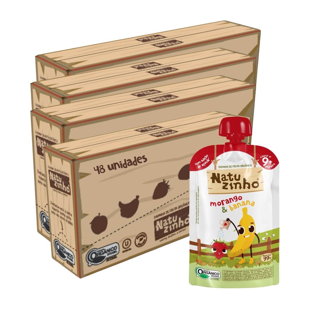 Kit Papinha Organica Natuzinho Morango Banana Bebe 48 unid