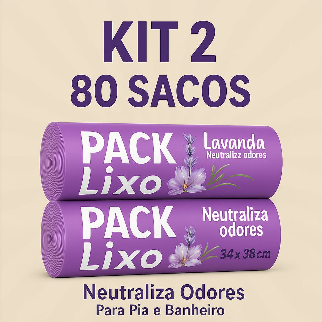 Sacos de Lixo Perfumados Lavanda Kit 2 80 Sacos Para Pia Banheiro 34x38cm Neutraliza Odores