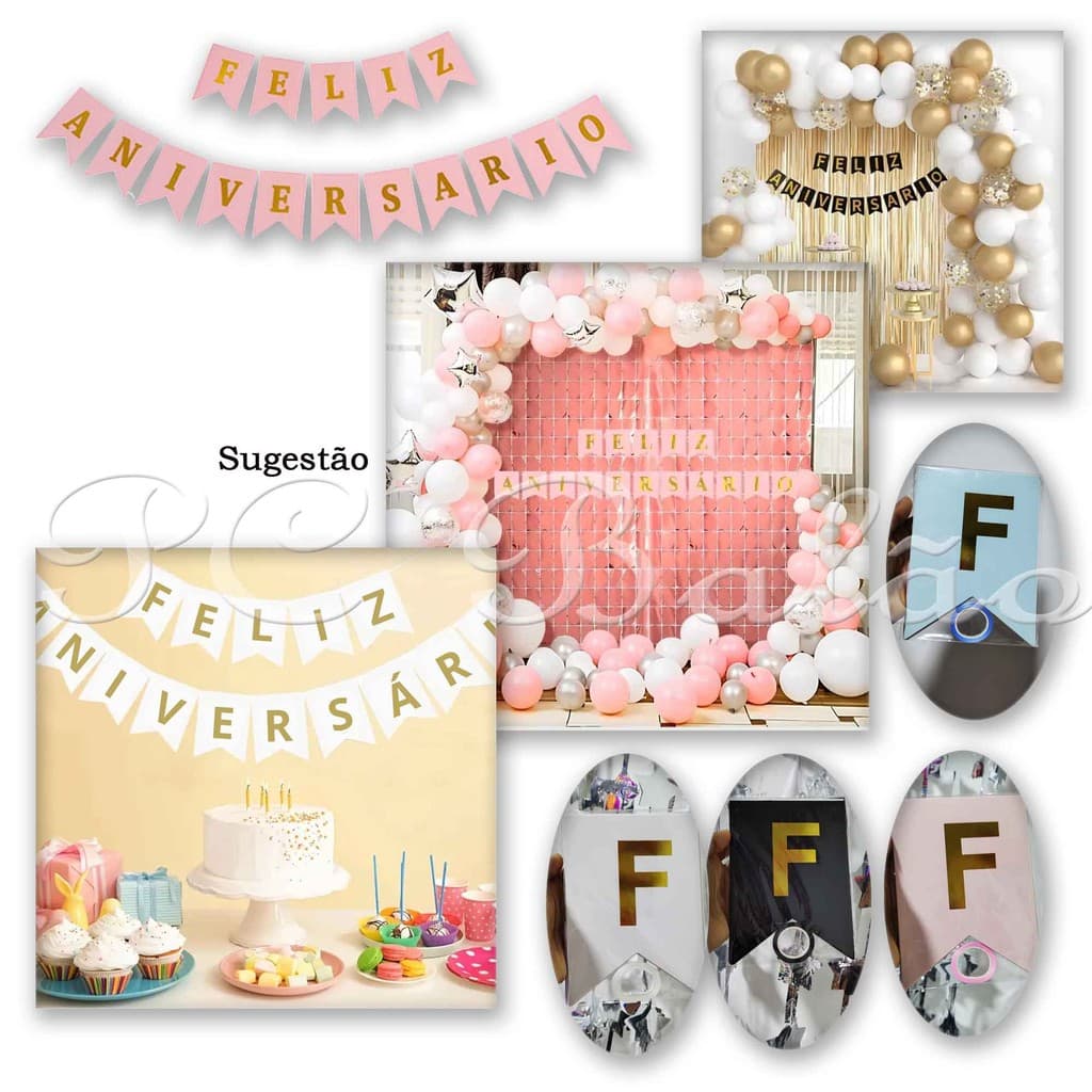 Faixa Varal De Letras Papel Feliz Aniversário Bandeirinhas Decoração De Festa