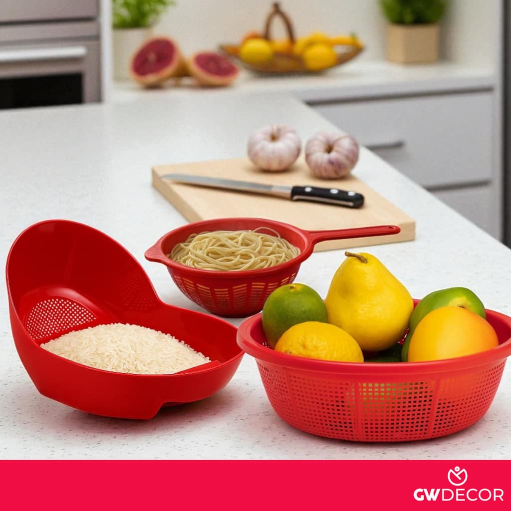 Kit Escorredor Premium Para Arroz Macarrão Frutas e Legumes Plastico Resistente