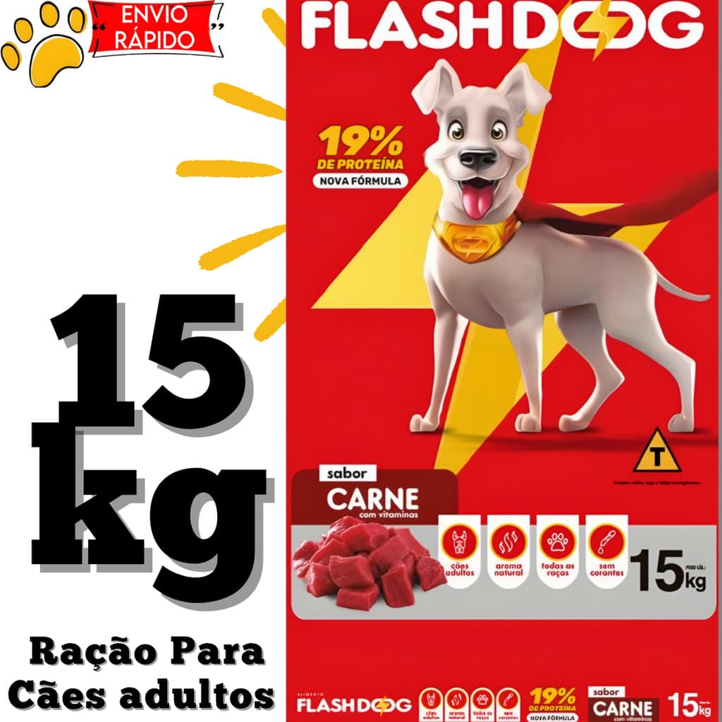 FlashDog 15kg Ração sabor carne para cães adultos