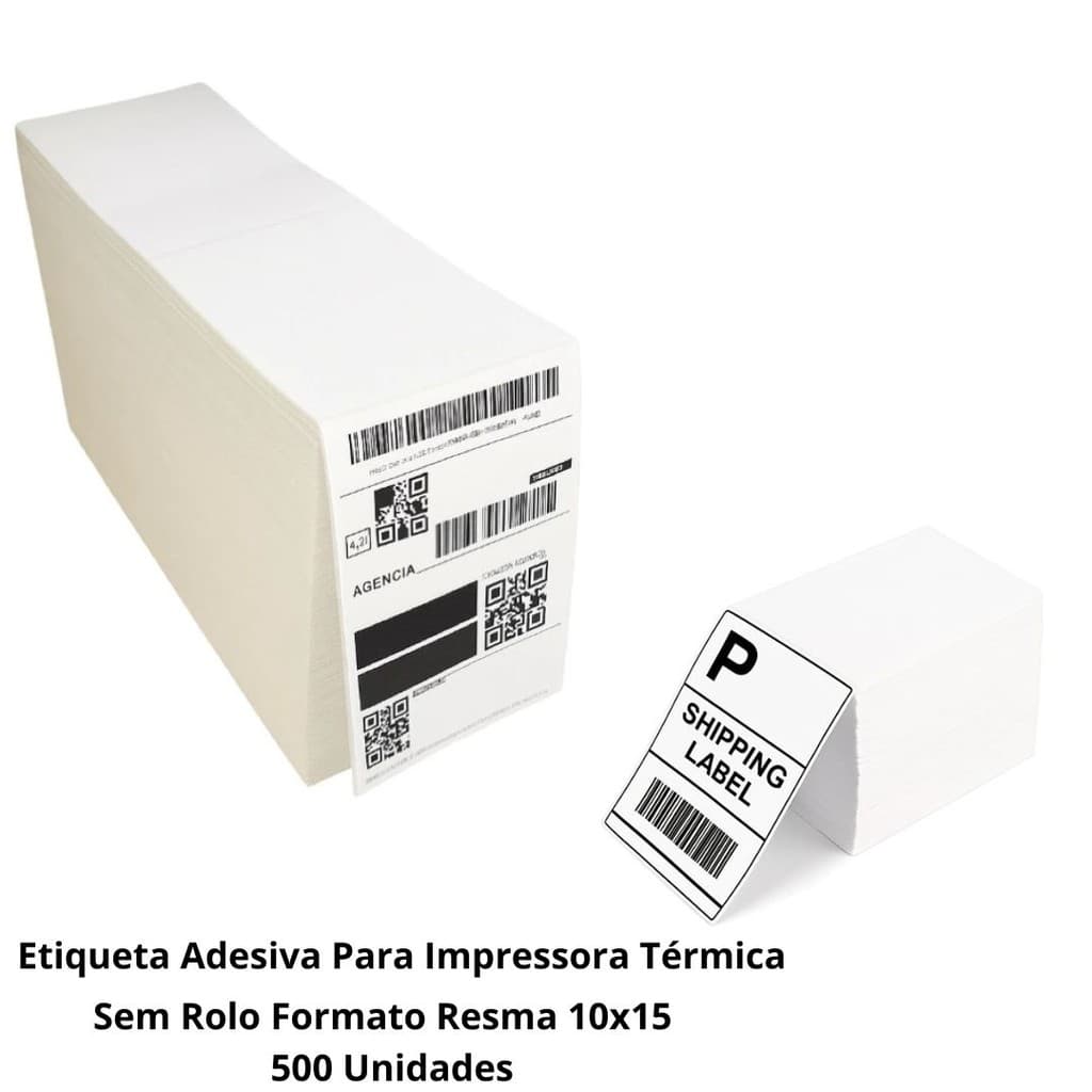 Etiqueta Térmica Adesiva  Branca Sem Rolo Pacote 10x15 Cm Ecomerce Serrilha Resma - MP