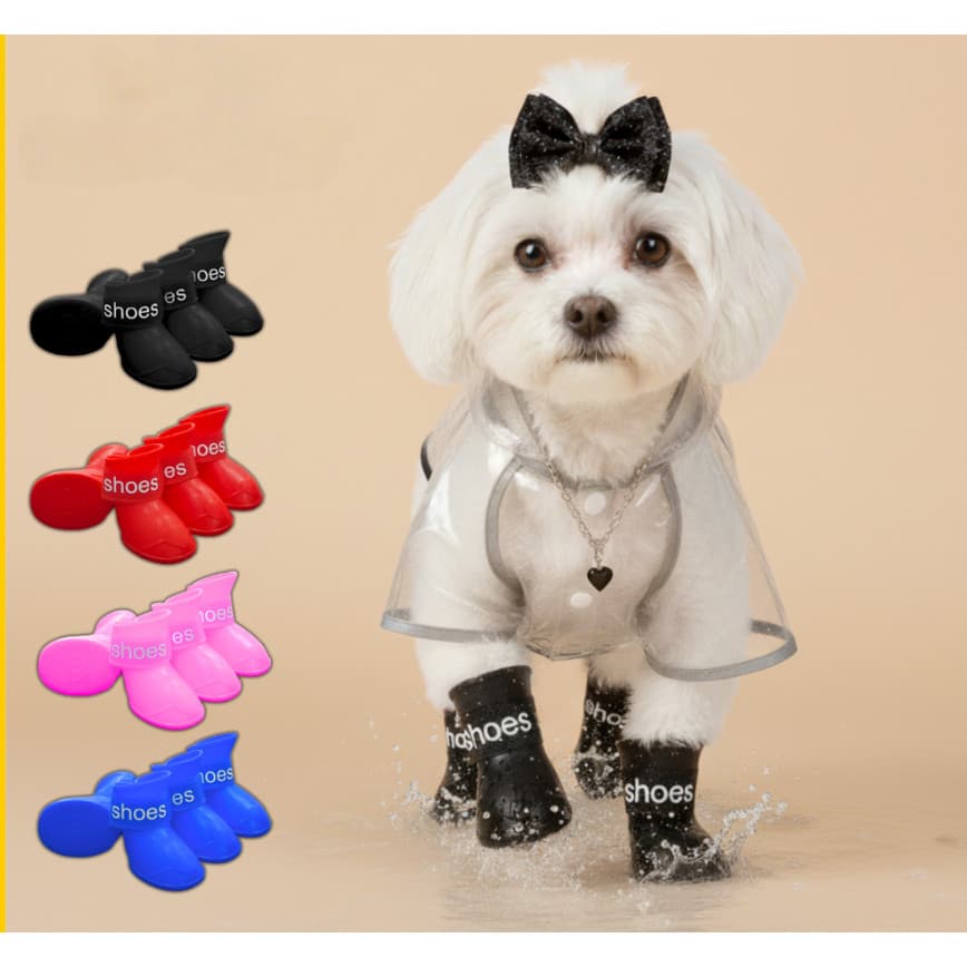 Kit 4 Botas de Silicone para Cachorro e Gato | Sapato Pet Protetor Patas Impermeável Antiderrapante