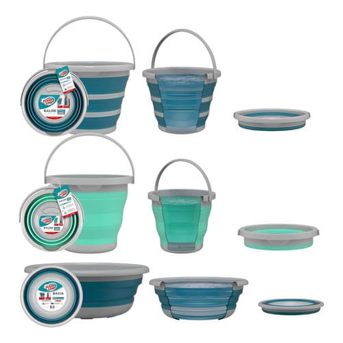 Kit Baldes 5L + 10L + Bacia 8L 💧 Dobrável Retrátil Multiuso Flash Limp Flexível com Alça