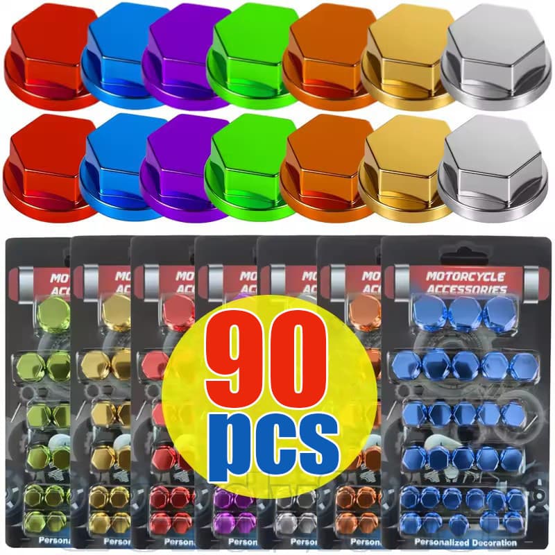 Conjunto De Tampas De Parafuso Hexagonais Para Motocicleta De 30-90 Unidades-Tampa Sextavado De Modificação De-Guarnição