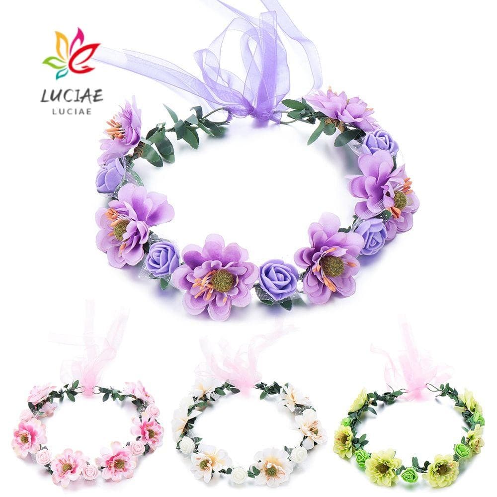 LUCIAE Coroa De Flores Rosas , Adereços Para Fotos , Folhas , Tiaras Com Fita Ajustável , Guirlanda Floral Meninas