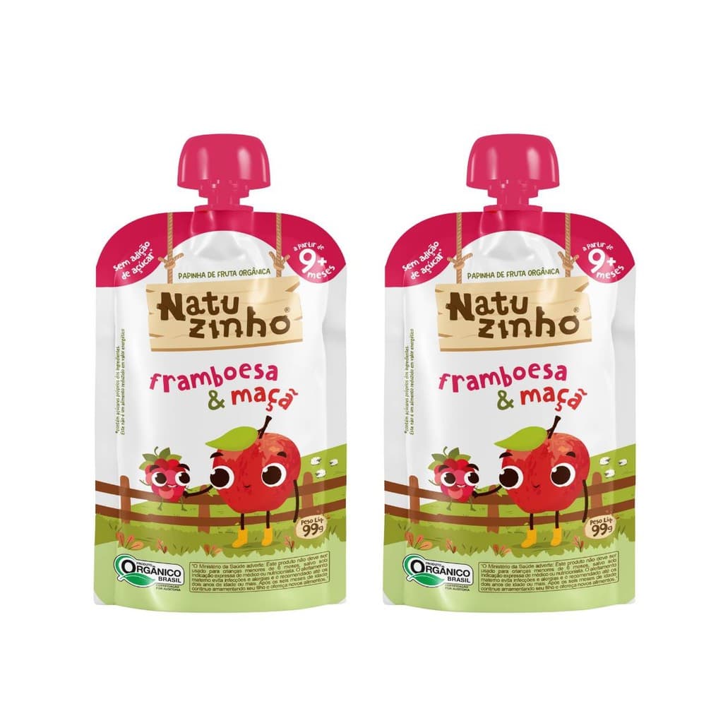Kit Papinha Organica Natuzinho Framboesa Maça Bebe 2 unid