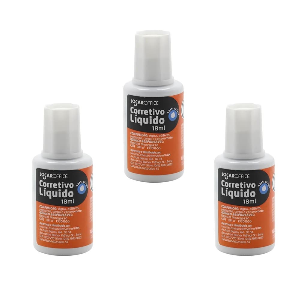 Kit 3 Corretivos Escolares branquinhos 18ML A Base D'agua