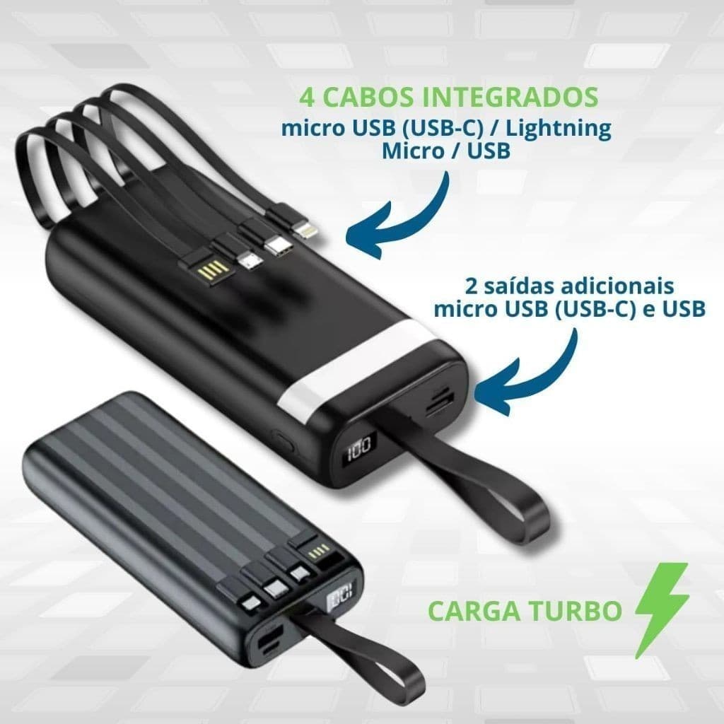 Power Bank Universal de 20.000mAh Carregador Portátil para Android e iOS, Inclui Lanterna Integrada  FLUX
