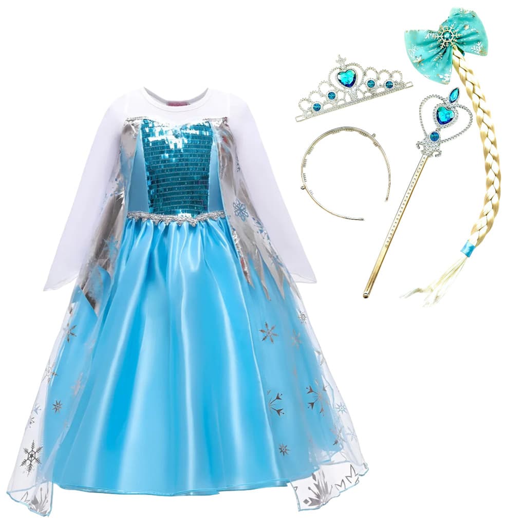 Fantasia Vestido Infantil COSPLAY Princesa Frozen Com Capa E Acessórios Festa Dia Crianças