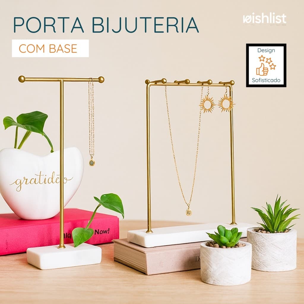 Porta Bijuteria Metalica Com Base De Marmore - Unidade E Kit